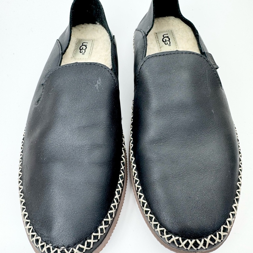 UGG Elodie Women’s Black Leather Slip On Loafers #1020235 - Size 7